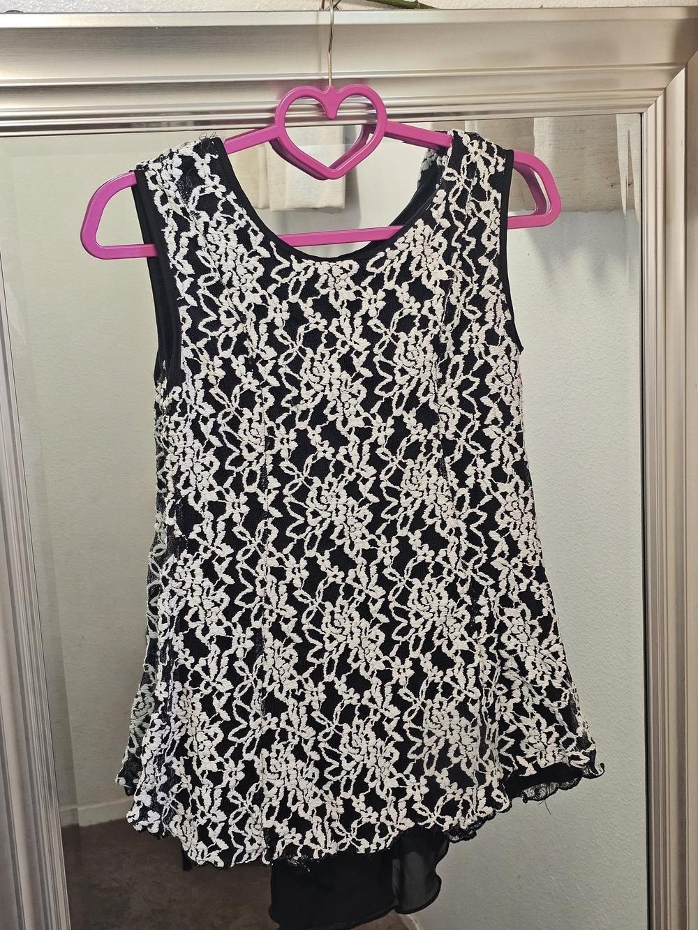 Maternity Black & White Lace Overlay Sleeveless Top